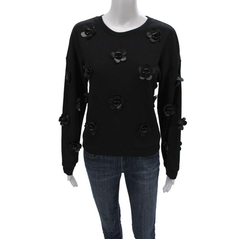 Stellah Womens Black Jersey T Shirt Crew Neck Long Sleeve Floral Size S